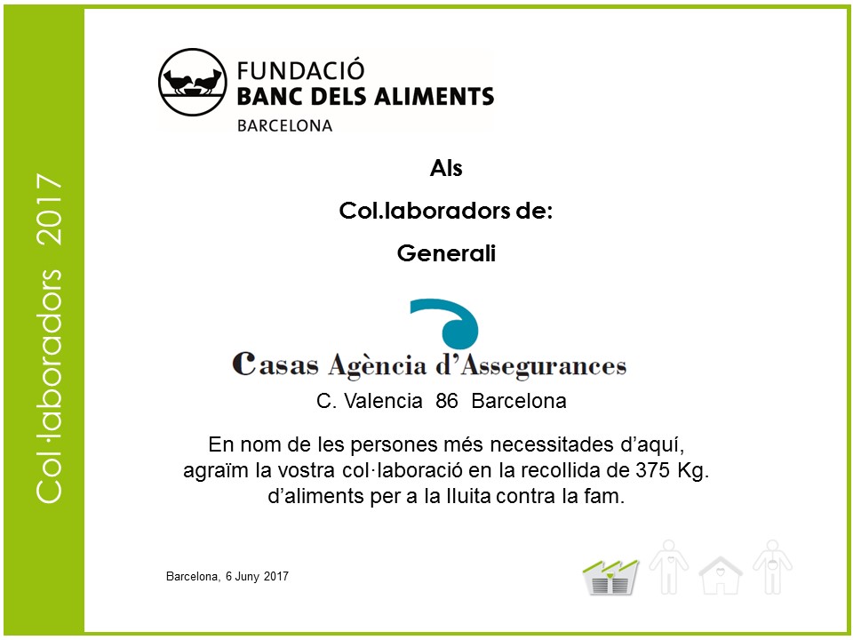 DIPLOMA D’AGRAÏMENT PER LA COL·LABORACIÓ AMB LA FUNDACIÓ BANC DELS ALIMENTS